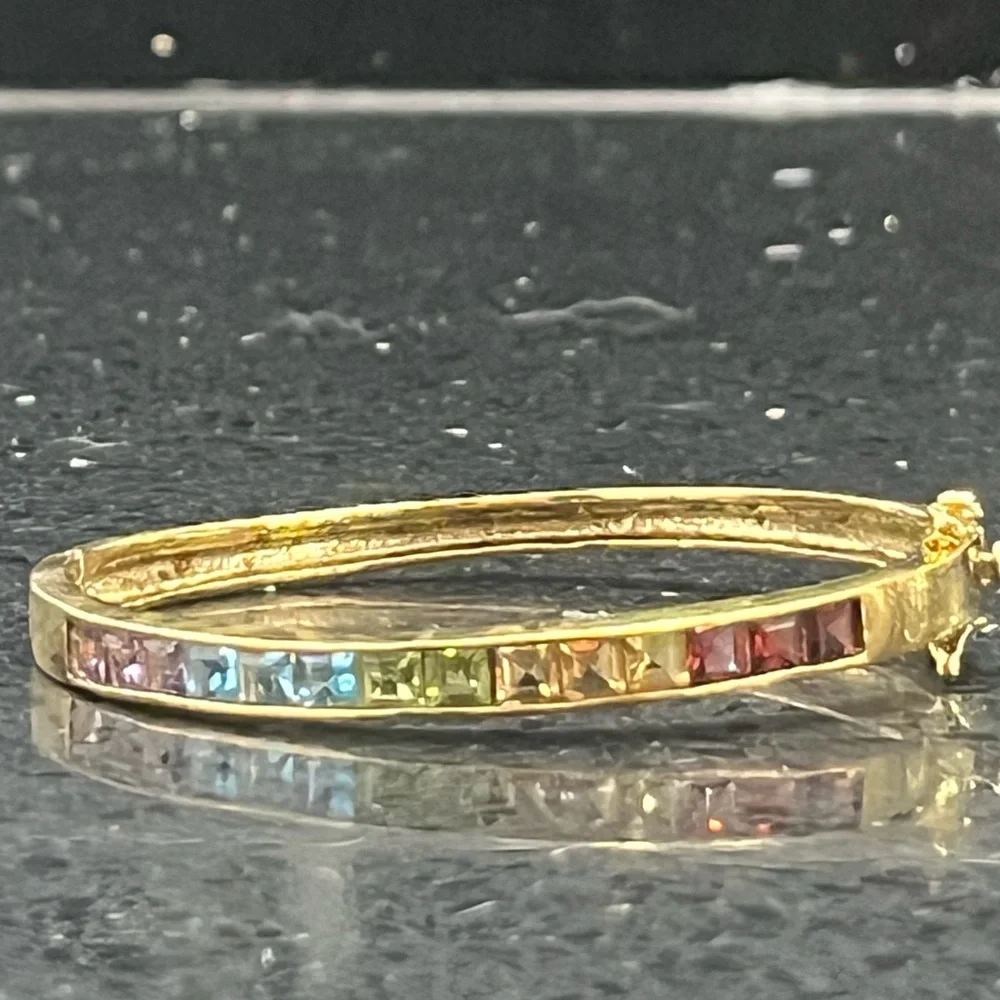 Suzanne Somers vintage rainbow princess cut REAL gemstone bangle bracelet HSN